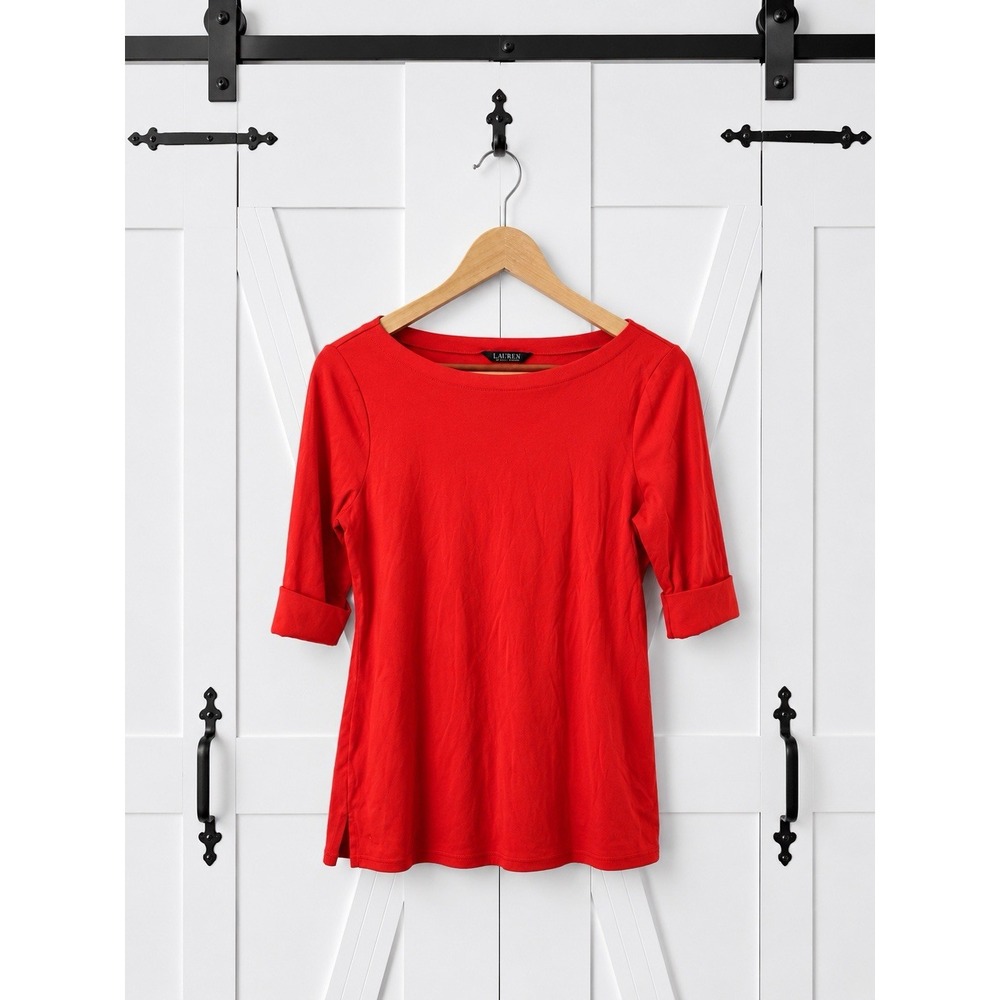 Lauren Ralph Lauren Cotton Jersey Tee Women's M T-Shirt Embroidered Monogram